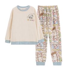 批发冬季新款睡衣女法兰绒卡通圆领休闲家居服<b class='q'>套装</b>220克