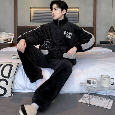 批发冬季加厚舒棉绒男士拉链睡衣<b class='q'>套装</b> L-3XL65元 4XL-5XL67元