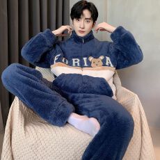 批发冬季加厚舒棉绒男士拉链睡衣<b class='q'>套装</b> L-3XL65元 4XL-5XL67元