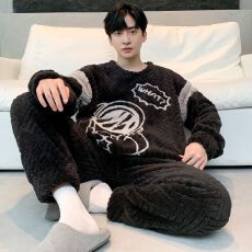 批发冬季加厚长毛绒男士圆领<b class='q'>睡衣</b><b class='q'>套装</b>