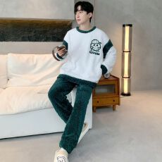 批发冬季加厚长毛绒男士圆领<b class='q'>睡衣</b><b class='q'>套装</b>