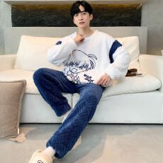 批发冬季加厚长毛绒男士圆领<b class='q'>睡衣</b><b class='q'>套装</b>
