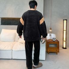 批发冬季加厚长毛绒男士圆领<b class='q'>睡衣</b><b class='q'>套装</b>