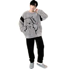 批发冬季加厚长毛绒男士圆领<b class='q'>睡衣</b>套装