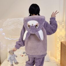 批发冬季新款长毛绒<b class='q'>睡衣</b><b class='q'>女</b>可爱卡通套头连帽家居服套装 260克