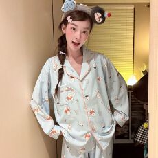 批发秋冬季新款睡衣女双面德绒长袖开衫翻领甜美家居服套装