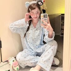 批发秋冬季新款睡衣女双面德绒长袖开衫翻领甜美<b class='q'>家居服</b>套装