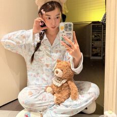 批发秋冬季新款睡衣女双面德绒长袖开衫翻领甜美<b class='q'>家居服</b>套装