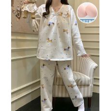 批发秋冬季新款睡衣女带胸垫空气夹层加厚公主风长袖家居服套装