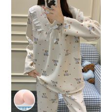 批发秋冬季新款睡衣女带胸垫空气夹层加厚公主风长袖家居服套装