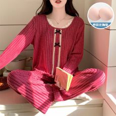 批发秋冬季新款睡衣女加厚空气夹层开衫V领长袖甜美<b class='q'>家居服</b>套装