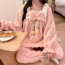 批发冬季新款长毛绒睡衣女加厚<b class='q'>甜美</b>公主风可爱家居服套装260克