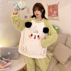 批发冬季新款睡衣女长毛绒少女卡通休闲<b class='q'>甜美</b>家居服套装 280克