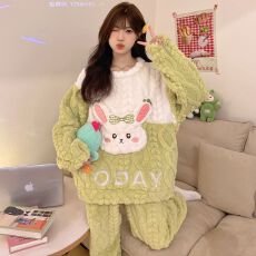 批发冬季新款睡衣女长毛绒少女卡通休闲<b class='q'>甜美</b>家居服套装 280克