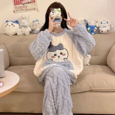 批发冬季新款睡衣女长毛绒少女卡通休闲<b class='q'>甜美</b>家居服套装 280克