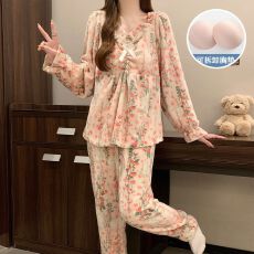 批发冬季新款睡衣女法兰绒带胸垫长袖甜美公主风家居服<b class='q'>套装</b>250克