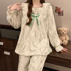 批发冬季新款睡衣女法兰绒带胸垫长袖甜美公主风家居服<b class='q'>套装</b>250克