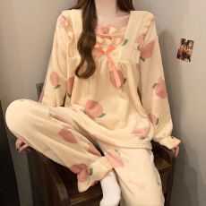 批发冬季新款睡衣女法兰绒带胸垫长袖甜美公主风家居服<b class='q'>套装</b>250克