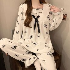 批发冬季新款睡衣女法兰绒带胸垫长袖甜美公主风家居服<b class='q'>套装</b>250克