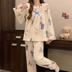 批发冬季新款睡衣女法兰绒带胸垫长袖甜美公主风家居服<b class='q'>套装</b>250克