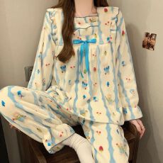 批发冬季新款睡衣女法兰绒带胸垫长袖甜美公主风家居服<b class='q'>套装</b>250克