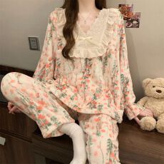 批发冬季新款法兰绒睡衣女加厚甜美公主风可爱家居服<b class='q'>套装</b>250克