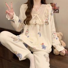 批发冬季新款法兰绒睡衣女加厚甜美公主风可爱家居服<b class='q'>套装</b>250克