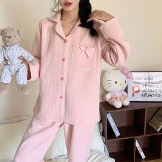 批发秋冬季新款睡衣女空气夹层长袖少女甜美宽松家居服套装280克