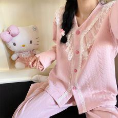 批发秋冬季新款睡衣女空气夹层长袖少女甜美宽松家居服套装280克