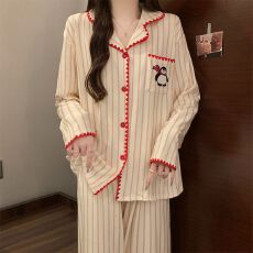 批发秋冬季新款睡衣女双面德绒长袖开衫翻领宽松家居服套装