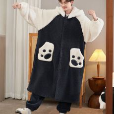 批发冬季新款睡衣男士长毛绒加厚睡袍男款青年袍套家居服280克