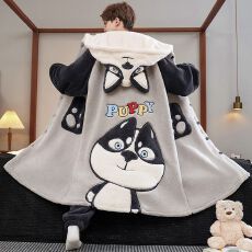 批发冬季新款睡衣男士长毛绒加厚睡袍男款青年袍套家居服280克