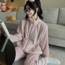 批发冬季新款睡衣女法兰绒拉链高领运动可外穿家居服 280克