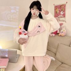 批发冬季新款<b class='q'>睡衣</b>女加厚半边绒卡通圆领休闲家居服套装 260克