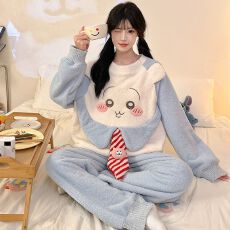 批发冬季新款睡衣女加厚半边绒卡通圆领休闲家居服套<b class='q'>装</b> 260克