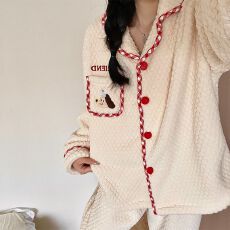 批发冬季新款睡衣女加厚玫瑰绒开衫翻领甜美家居服套<b class='q'>装</b> 280克