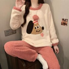 批发冬季新款睡衣女加厚半边绒卡通圆领休闲家居服套<b class='q'>装</b> 260克