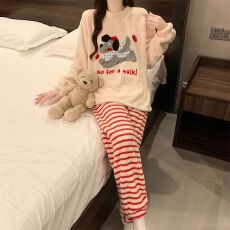 批发冬季新款睡衣女加厚半边绒卡通圆领休闲家居服套<b class='q'>装</b> 260克