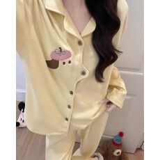 批发秋冬季新款慕斯羊绒睡衣女开衫翻领少女宽松长袖家居服套<b class='q'>装</b>