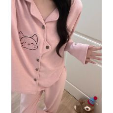 批发秋冬季新款慕斯羊绒睡衣女开衫翻领少女宽松长袖家居服套<b class='q'>装</b>