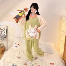 批发冬季<b class='q'>新款</b>睡衣女加厚长毛绒卡通圆领休闲家居服套装 260克