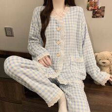 批发冬季新款法兰绒睡衣女公主风加厚甜美少女家居服套装 260克