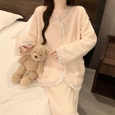 批发冬季新款法兰绒睡衣女公主风加厚甜美少女家居服套装 260克