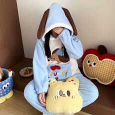 批发冬季新款半边绒<b class='q'>睡衣</b>女可爱卡通套头连帽家居服套装 260克