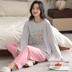 批发春季纯棉圆领长袖<b class='q'>长裤</b>睡衣<b class='q'>女</b>士套装休闲保暖家居服