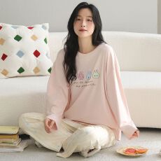 批发春季纯棉圆领长袖<b class='q'>长裤</b>睡衣<b class='q'>女</b>士套装休闲保暖家居服