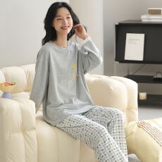 批发春季纯棉圆领长袖<b class='q'>长裤</b>睡衣<b class='q'>女</b>士套装休闲保暖家居服