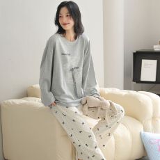 批发春季纯棉圆领长袖<b class='q'>长裤</b>睡衣<b class='q'>女</b>士套装休闲保暖家居服