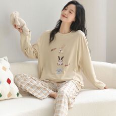 批发春季纯棉圆领长袖<b class='q'>长裤</b>睡衣<b class='q'>女</b>士套装休闲保暖家居服
