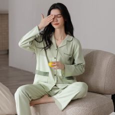 批发春季纯棉圆领长袖<b class='q'>长裤</b>睡衣<b class='q'>女</b>士套装休闲保暖家居服